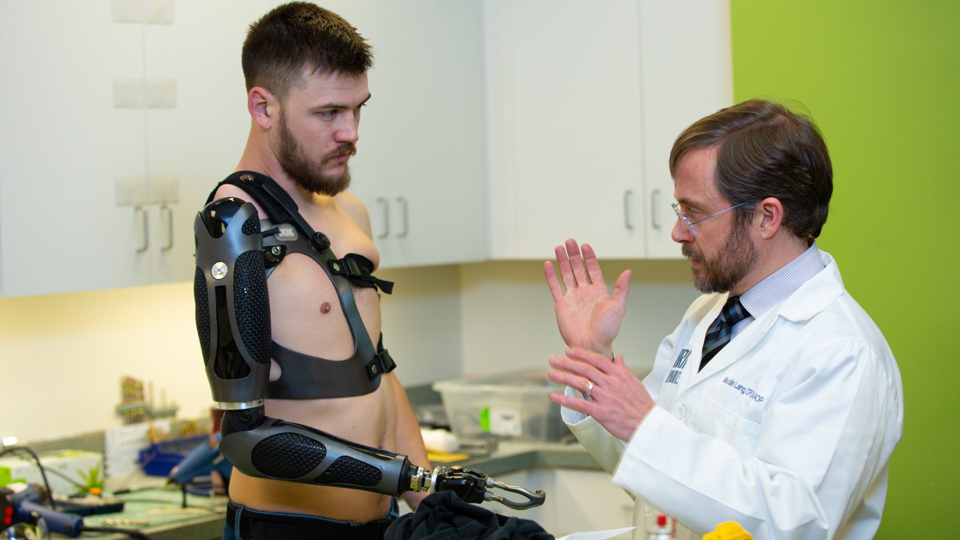 Prosthetist working with a shoulder level patient