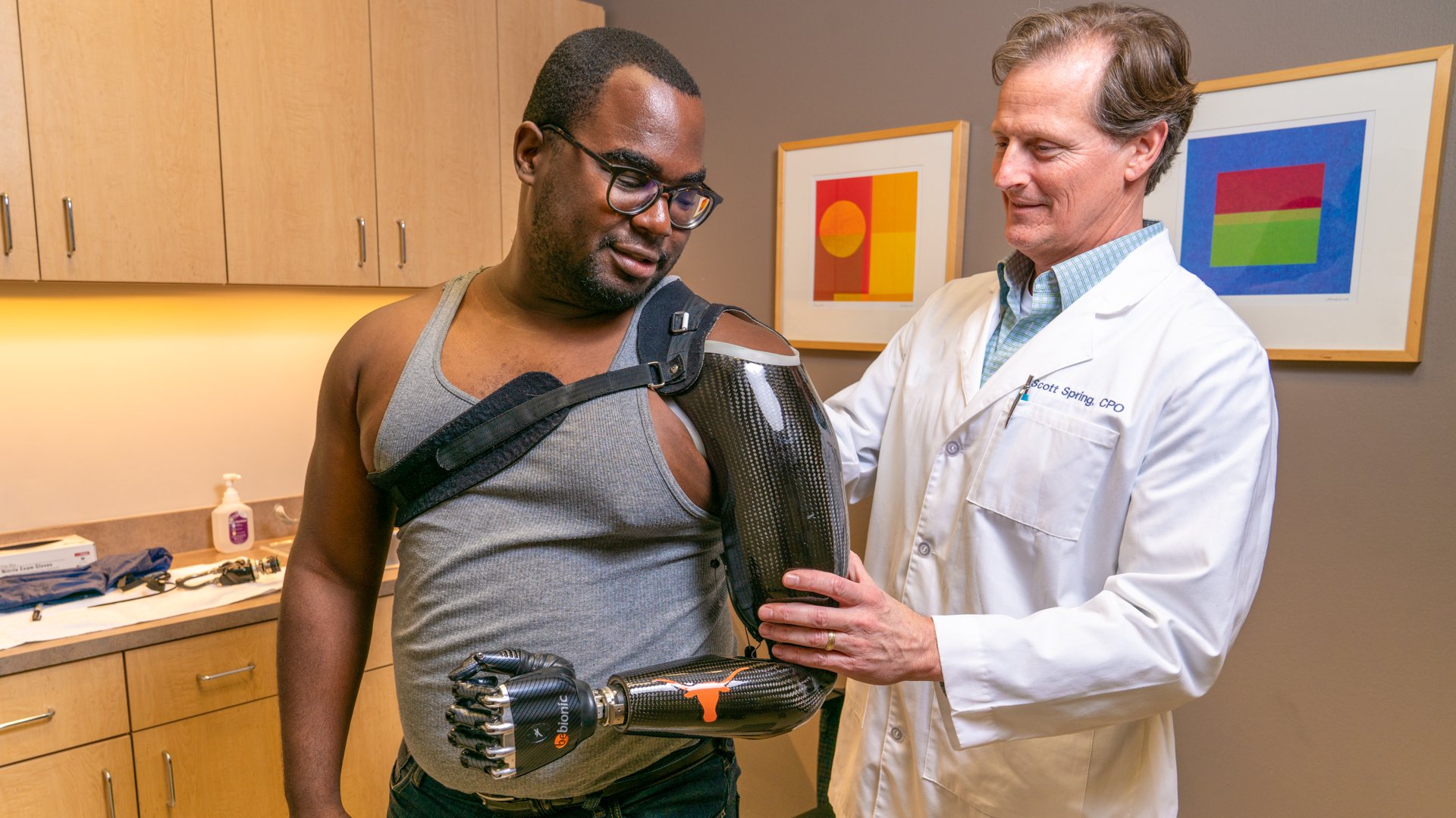 Custom electrically-powered prosthesis for shoulder disarticulation patient Lloyd Keith