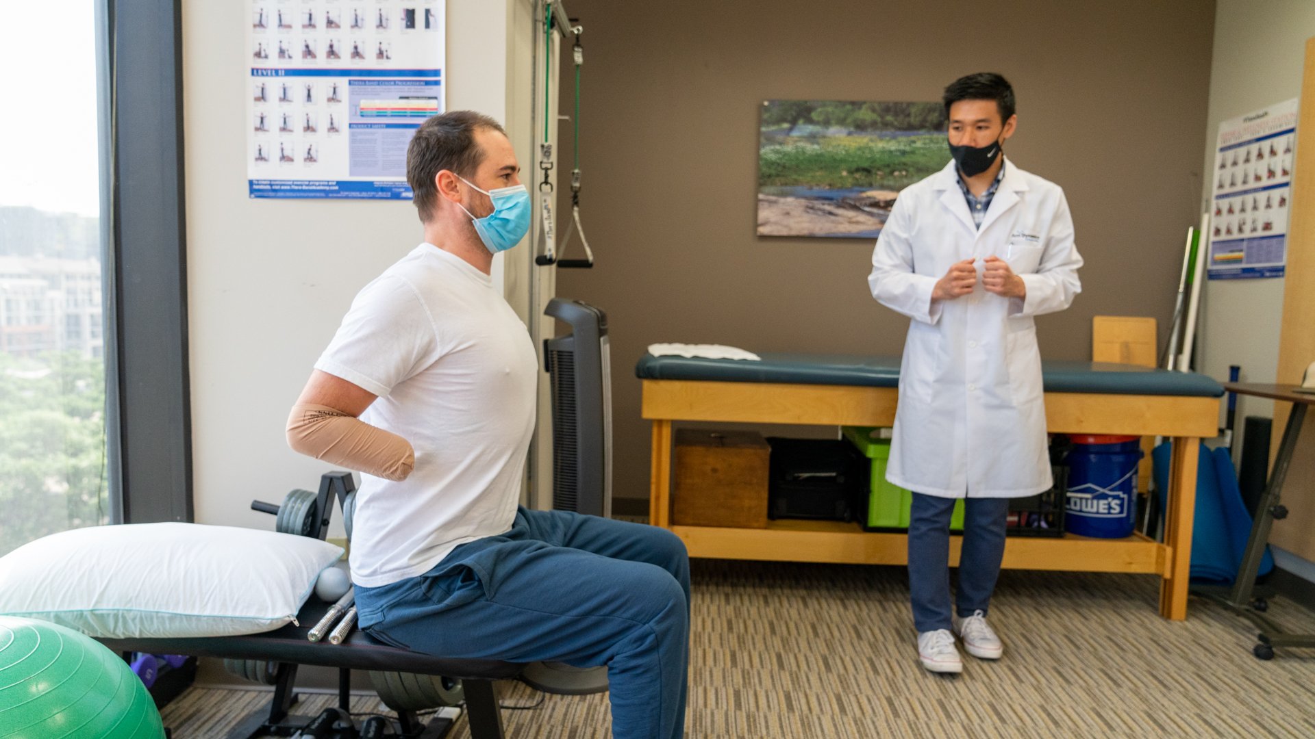 working with bilateral amputee on his range of motion