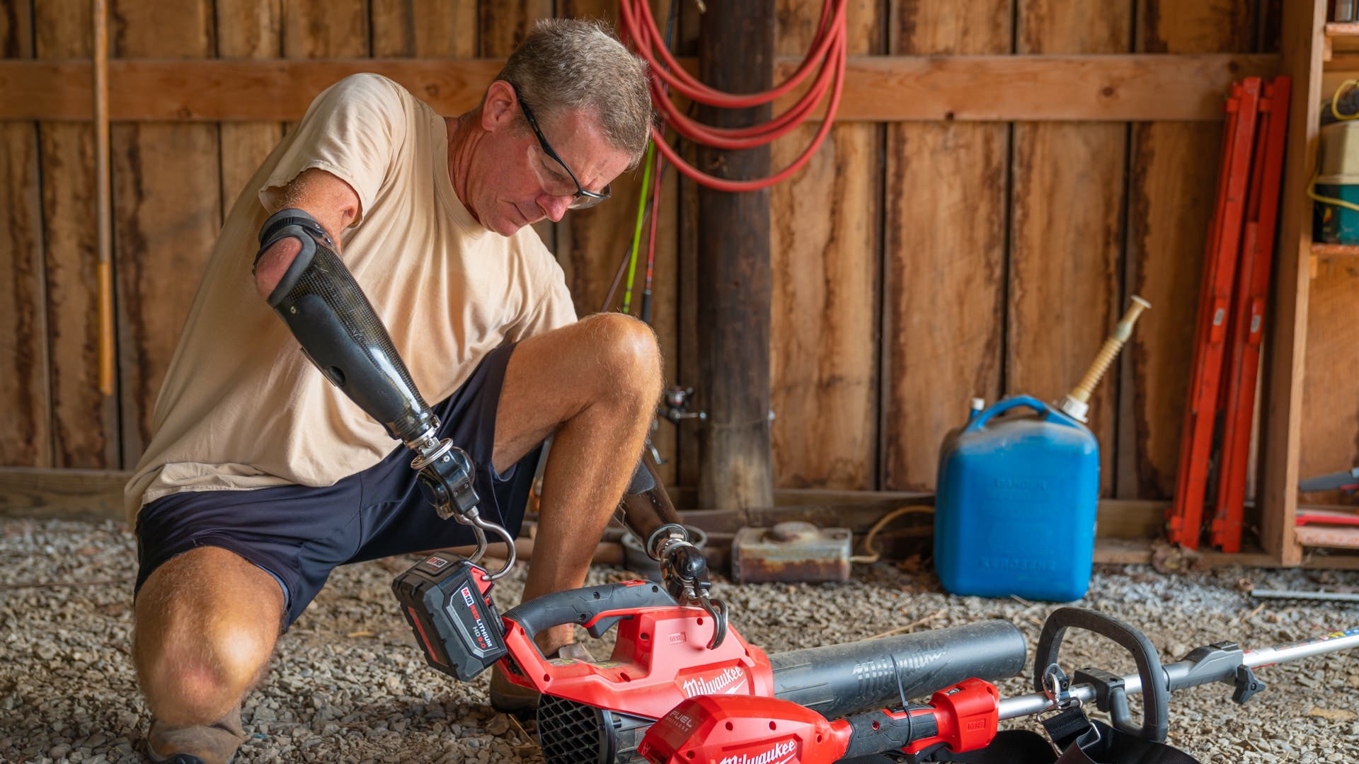 Gerry Kinney uses both of his prostheses to work every day