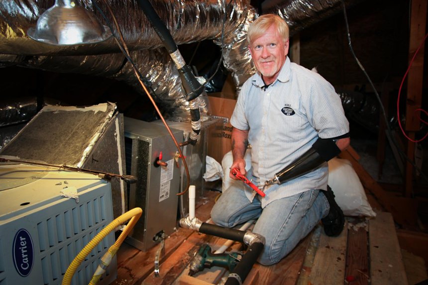 Mike is back to work as an Air Conditioning repair specialist with his body-powered prosthesis