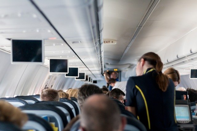 The interior of a passenger jet.